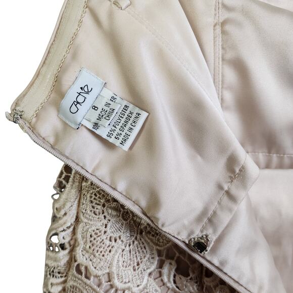 Cache Womens Vintage Gold Lace Strapless Dress Size 8 Floral Lace Mini Cocktail - Picture 8 of 13